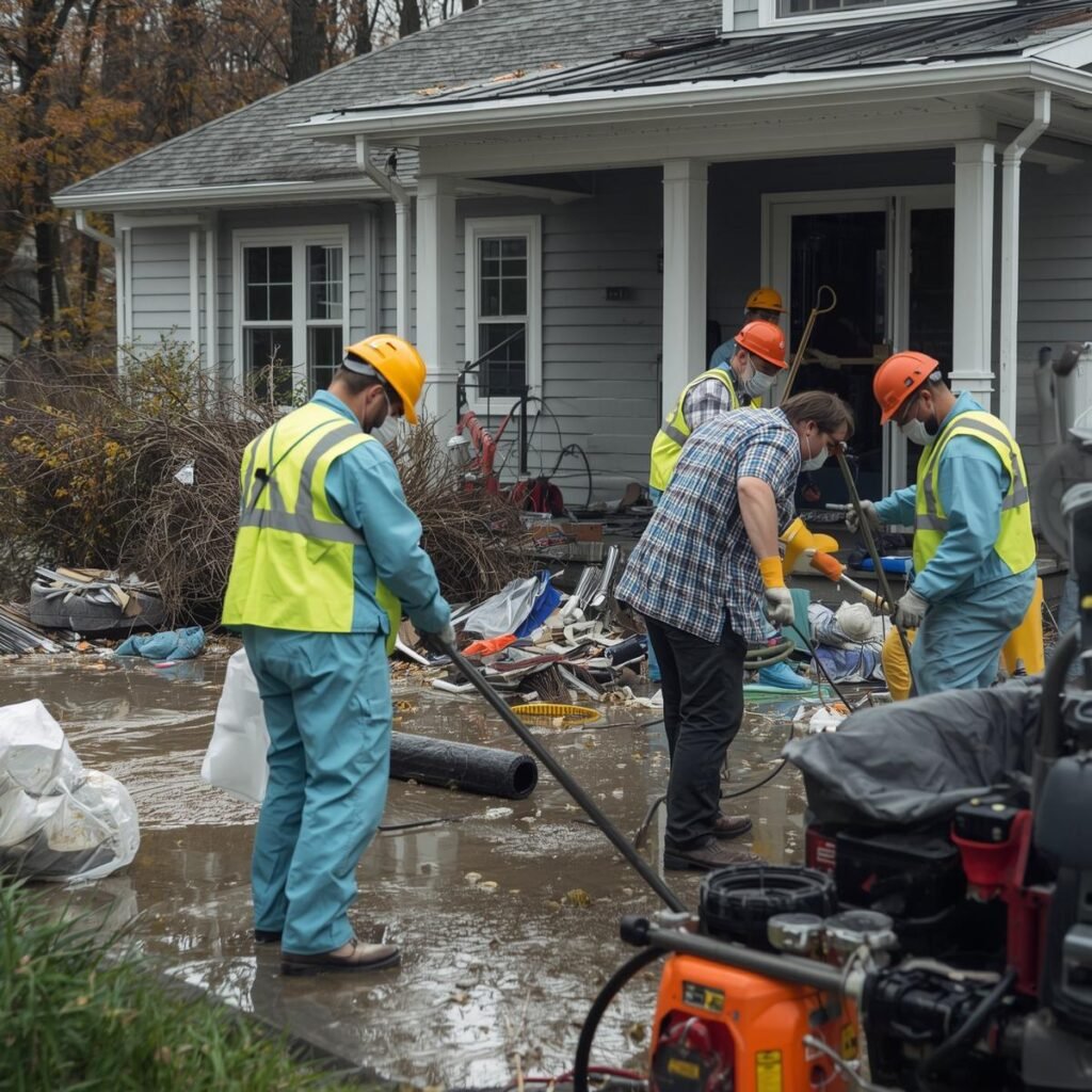 Flood Damage Cleanup & Restoration Services Team Working
